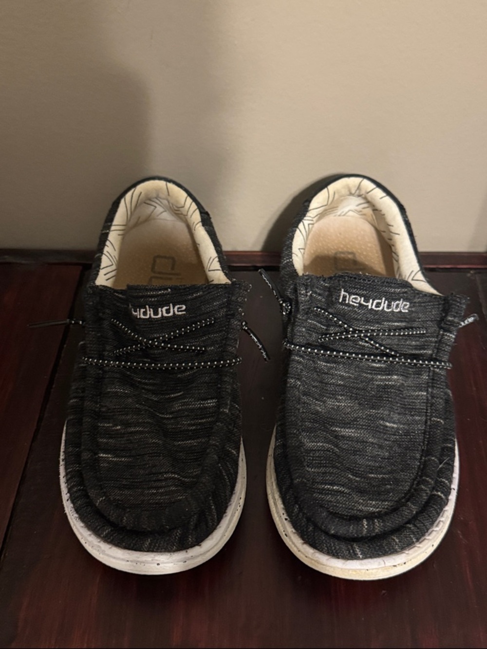 Hey Dude Kids' Black Slip-On Sneakers with White Soles 1Y